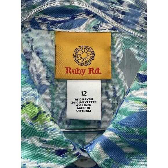 Ruby Rd. Women’s Jacket Size 12 Button Up Lightweight Blue Green Floral Print - Picture 3 of 12